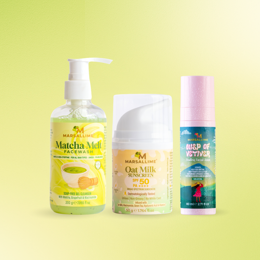 Matcha Melt Facewash | Oat Milk Sunscreen | Wisp of vetiver face toner