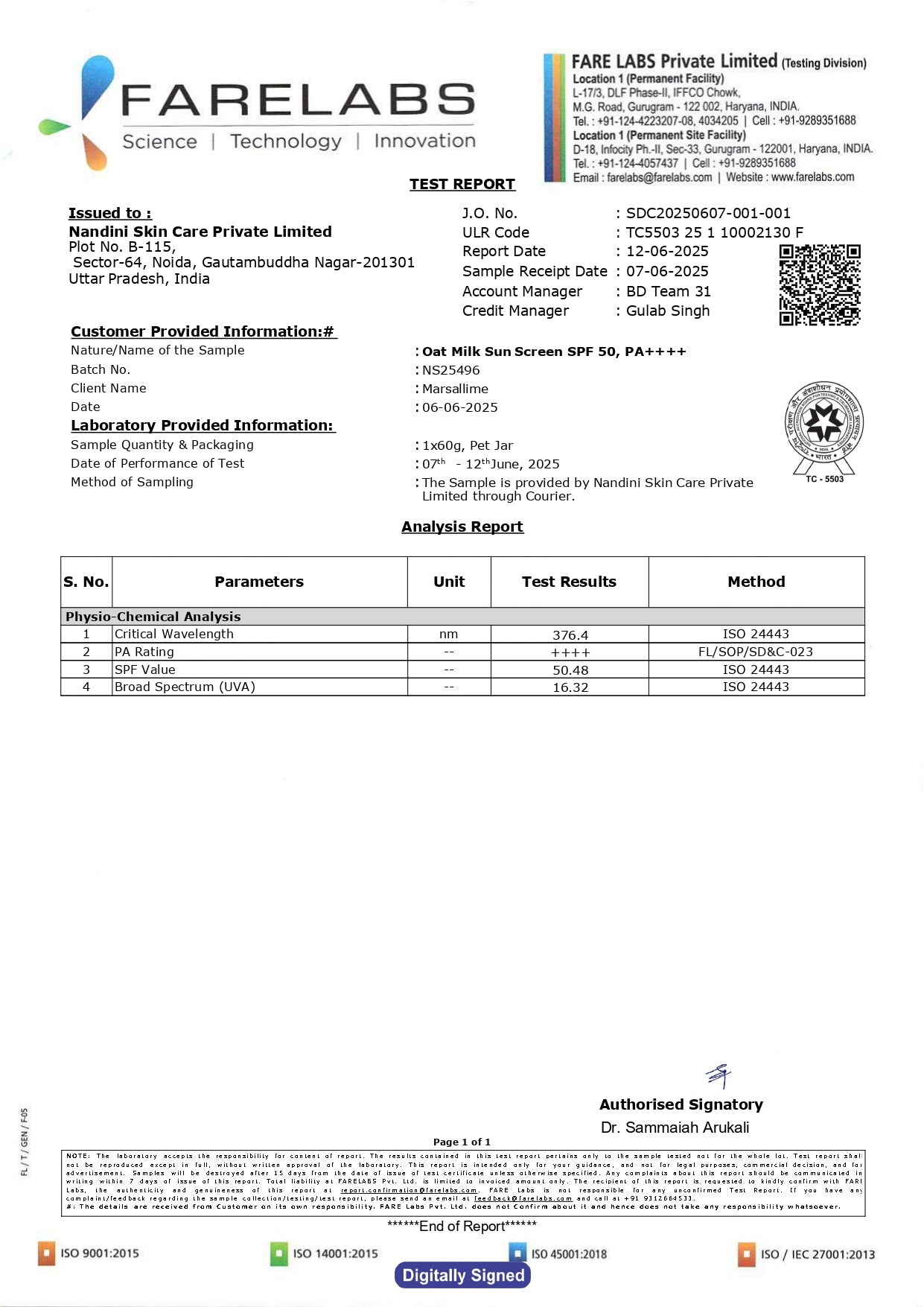 Oat Milk Sunscreen SPF 50, PA++++